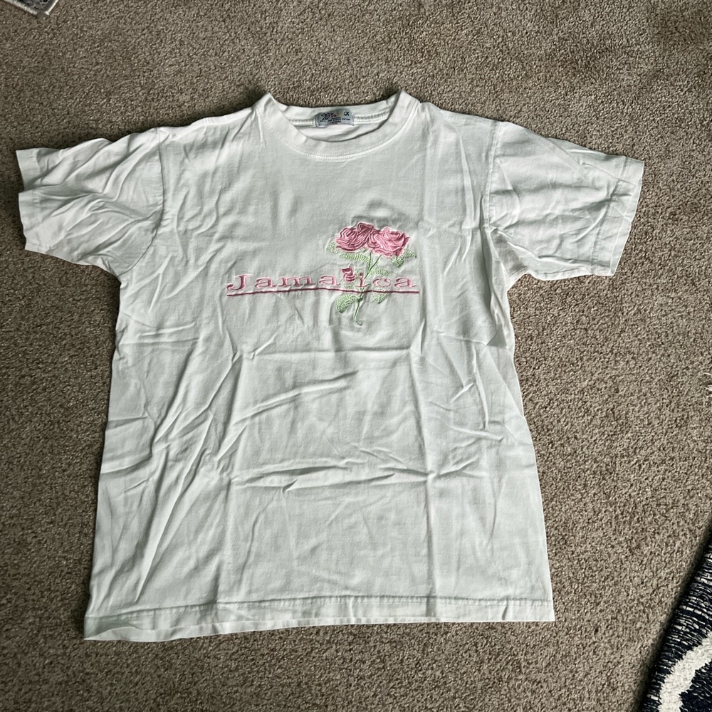 White Jamaica T-Shirt with Pink Floral Design